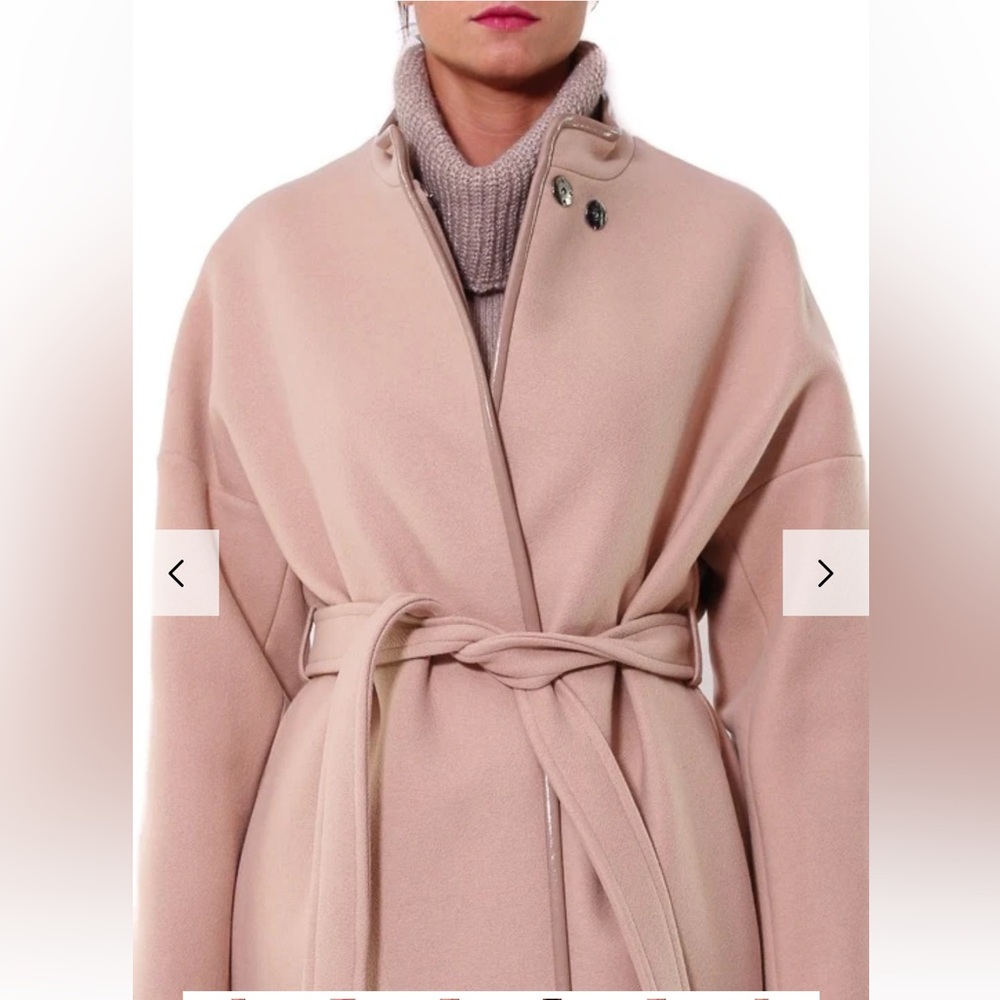 Pinko Wool Blend Coat Blush Pink‎ Womens Sz 2 Tie Waist - Picture 2 of 16